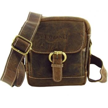 Lozano Vintage Handtasche City Bag Schultertasche aus echtem Büffelleder Nubukleder